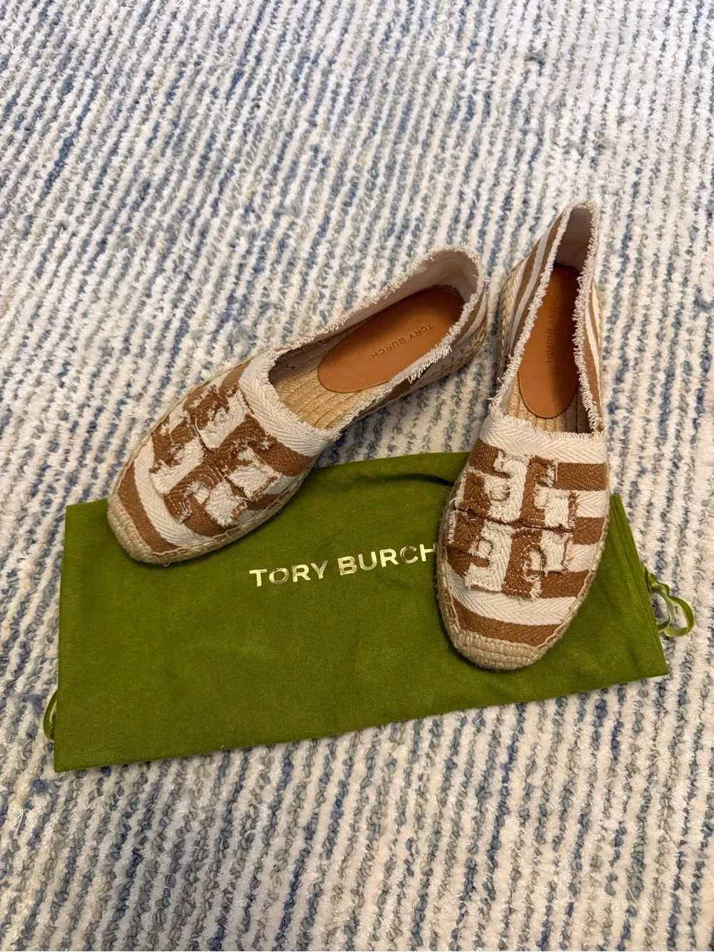 Tory Burch Striped Espadrille Flats in Cream and Brown